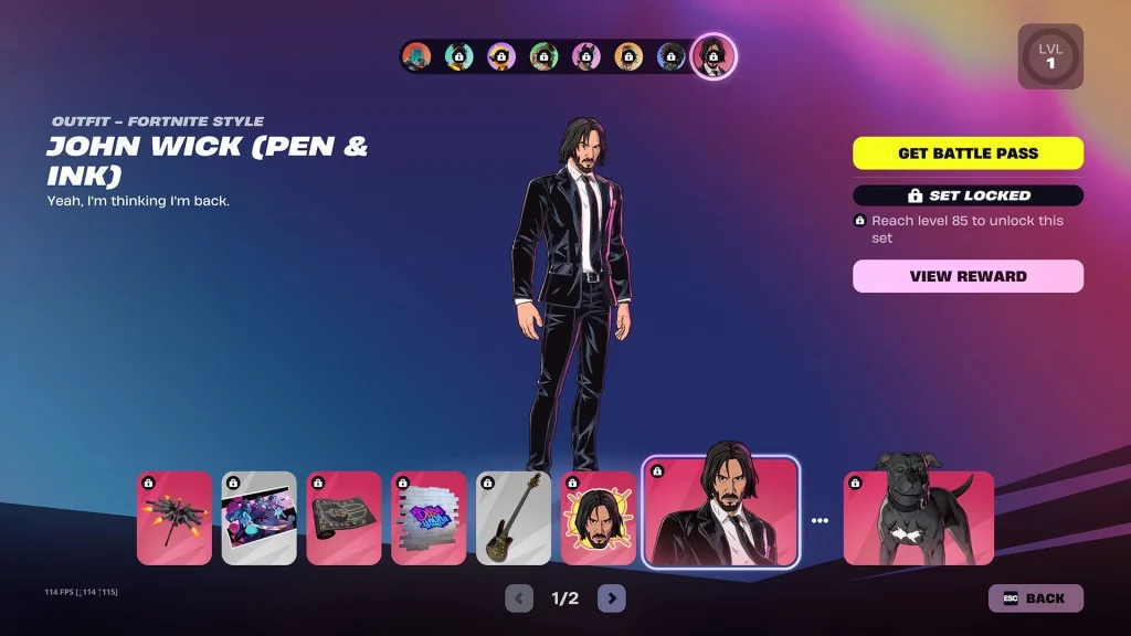 Rewards for John Wick (Pen & Ink) (Image via Epic Games)