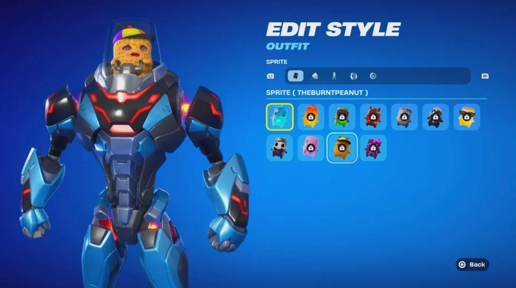 Equipping the Burnt Peanut sprite on The Guardian (Image via via Epic Games || YouTube/@Brani)