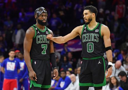Jason Tatum reacted emotionally to Jalen Brown's trade from Boston.