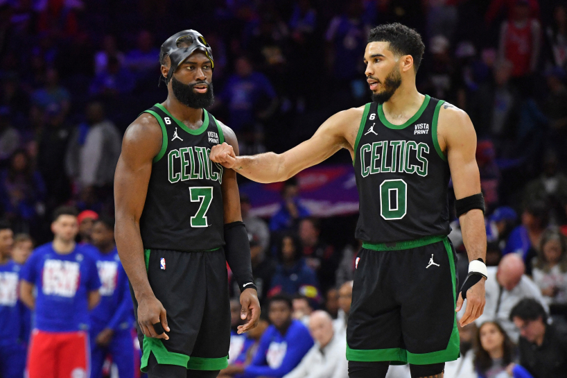 Jason Tatum reacted emotionally to Jalen Brown's trade from Boston.